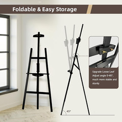 Adjustable Black Wooden Art Easel for Canvas, Weddings, and Drawing – 43