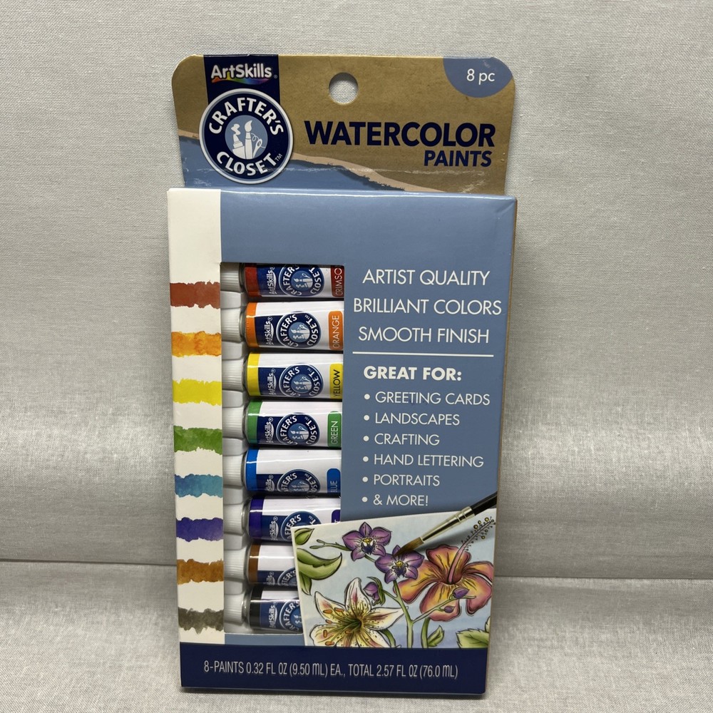 Artskills Crafters Closet Watercolor Paints 8- 0.32fl oz Tubes New In Pkg