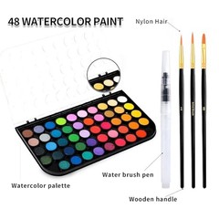 48 Color Watercolor Paint Set Washable Art Kit with Brushes & Palette Portable