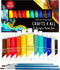 Set pintura acrilica 24 colores 12ml con 3 pinceles no toxica para manualidades