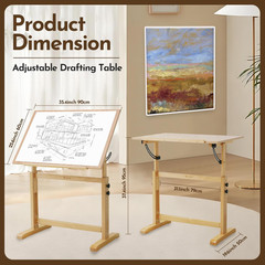 Wood Drafting Table – Adjustable Height, 35.5″X23.5″ Plan Table for Construction