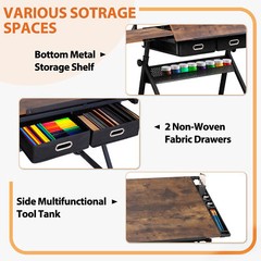 Adjustable Drafting Table for Artists – Drawing Table with Drawers & Outlet
