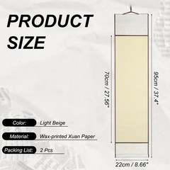 37.4″ x 8.7″ 2 Pcs Blank Hanging Scroll Paper Wood Rod, Light Beige