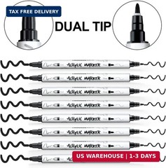TRANSON 8 Pack Black Bold and Fine Dual-tip Acrylic Paint Marker for DIY Glass C