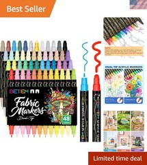 48 Colors Dual Tip Acrylic Paint Markers, Fabric Decorating Kits Water-Based…