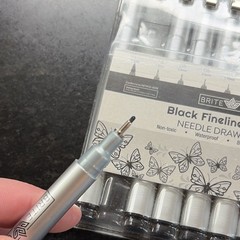 Brite Crown Black Fineliner Pen Set Needle Tip, 10 Nibs, Waterproof Black