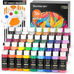 36 Colors Acrylic Paint Set with Brushes & Palette, Canvas Rocks Ceramic Wood