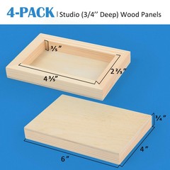 Unfinished Birch Wood Panels Kit 4 Pack 4×6” 3/4” Deep Cradle Boards Painting