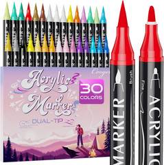 30 Colors Dual Tip Acrylic Paint Markers,Fine Tip and Brush Tip Permanent Acryli