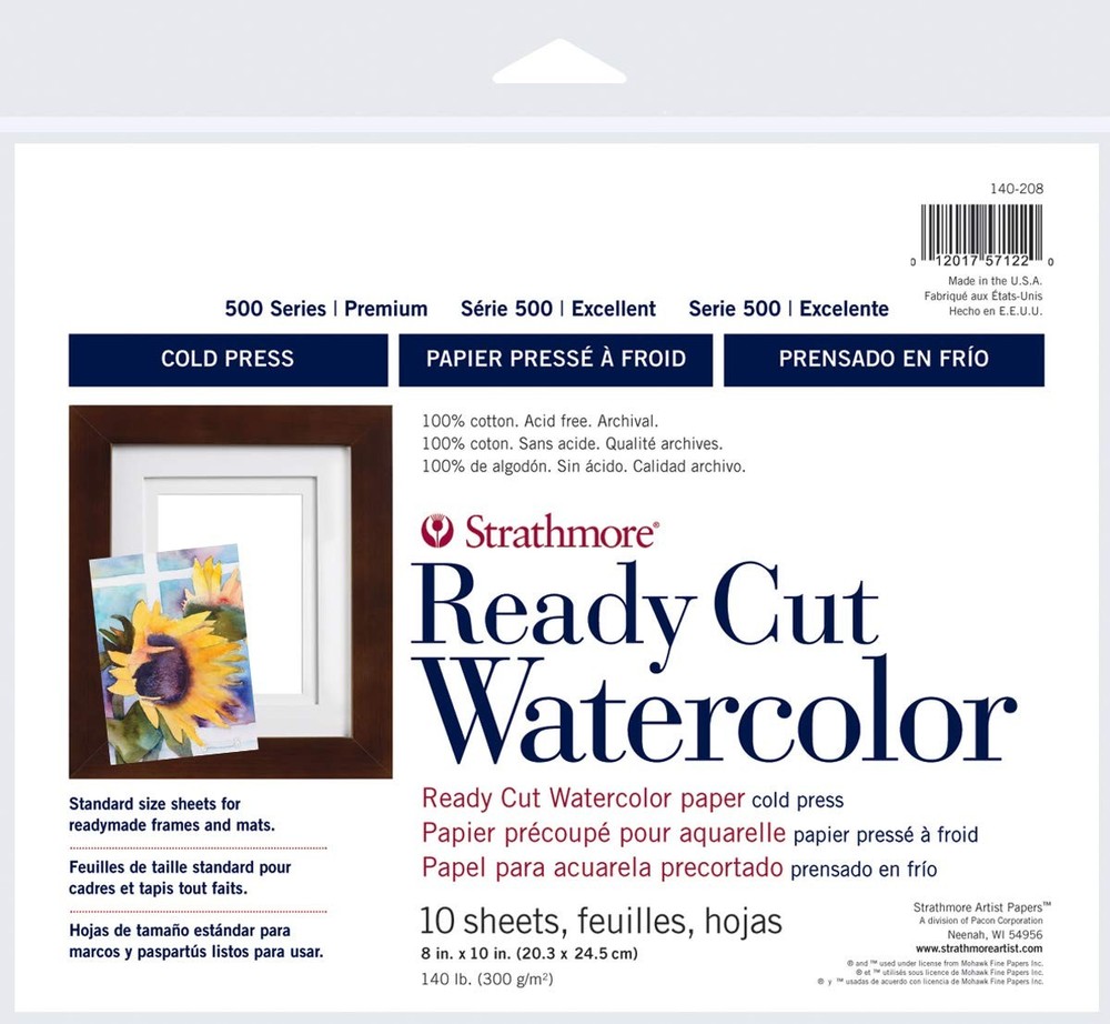 Strathmore 500 Series 8×10 Cold Press Watercolor Paper 140 lb 300 gsm 100 Cotton