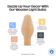 Wood Christmas Light Bulb 2-1/8 inch Unfinished, Crafts & Ornaments |Woodpeckers