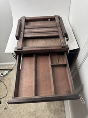 Vtg Jullian Paris Wood Tabletop Sketch Easel Adjustable wood Art Storage Box
