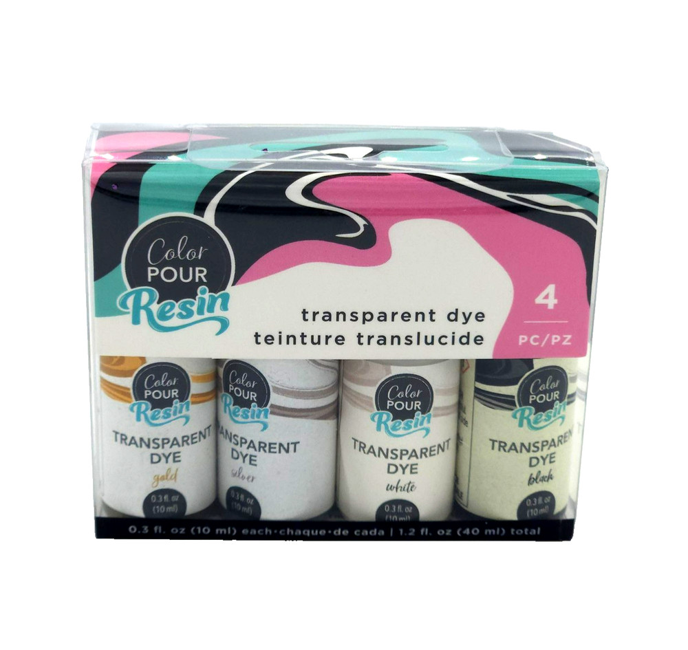 American Crafts Color Pour Transparent Resin Dye 4 Color Set 1.2 Fl Oz Kit Gold