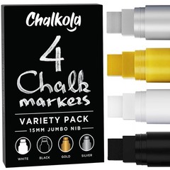 Jumbo Washable Car Window Paint Markers – 4 Pack (White, Black, Gold, Silver) –