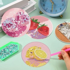 Fruits Diamond Art Coasters Kits, 8 Pieces Diamond Painting Coasters with Holder