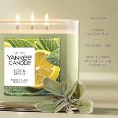 Yankee Candle Sage & Citrus, Scented Candle, 14.5oz 3-Wick 14.5 oz, Green