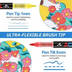 Acrylic Paint Markers Brush Tip, 48 Colors, Direct-Liquid Ink System – Perfect