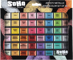 Metallic Watercolors Set – 48 Vibrant Metallic Half Pans in Travel Case – Pro…