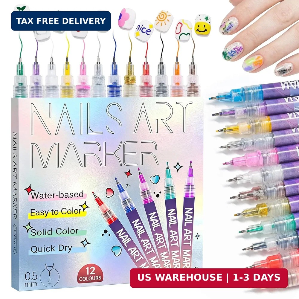 Nail Art Pens: 12 Colors Nail Art Markers Set – Painting Polish Pen with 0.5mm F