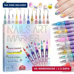 Nail Art Pens: 12 Colors Nail Art Markers Set – Painting Polish Pen with 0.5mm F