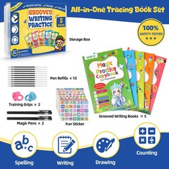 Magic Grooved Writing Practice Books for Kids Age 3-5 6-8, Reusable Large Siz…