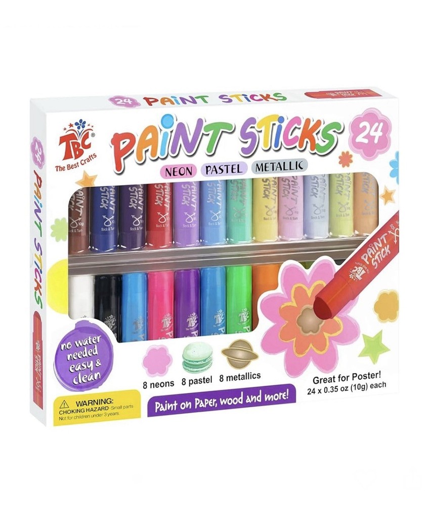 Paint Sticks 24 Colors Neon, Pastel & Metallic, Washable Paint, Non-Toxic NEW