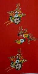 Japanese Art Paper Handmade Chiyogami Vintage Red Floral Rickshaw Print 37×25″