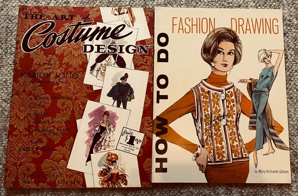 VTG Fashion Drawing/Art of Costume Design Instruction Books, Lot of 2