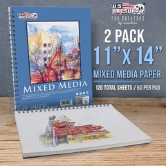 11″ x 14″ Mixed Media Paper Pad Sketchbook, 2 Pack 60 Sheets 98 lb, Spiral-Bound