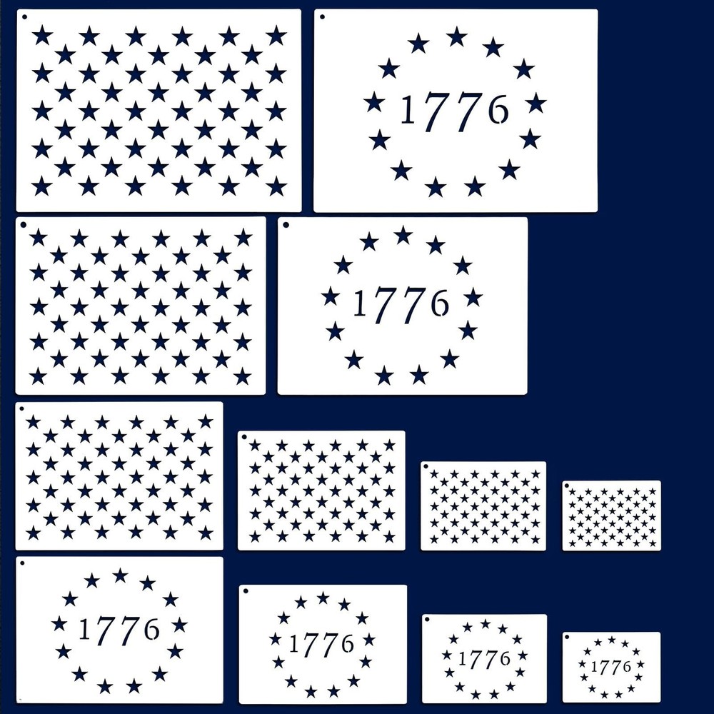 12 PCS Plastic American Flag Stencil Template, 6 Sizes 13 Stars 1776 Template…