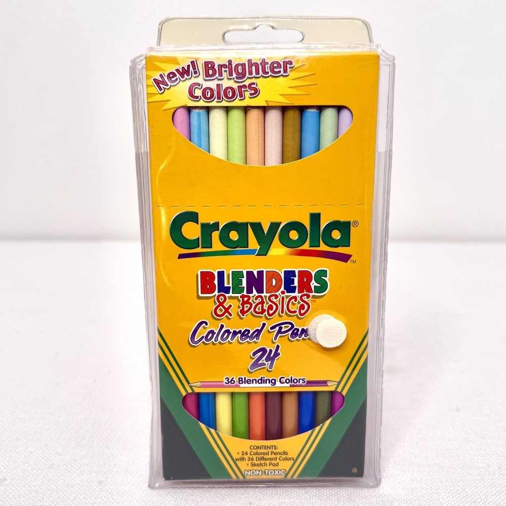 Crayola Blenders & Basics 24 Colored Pencils & Sketch Pad Set Binney 2001 New