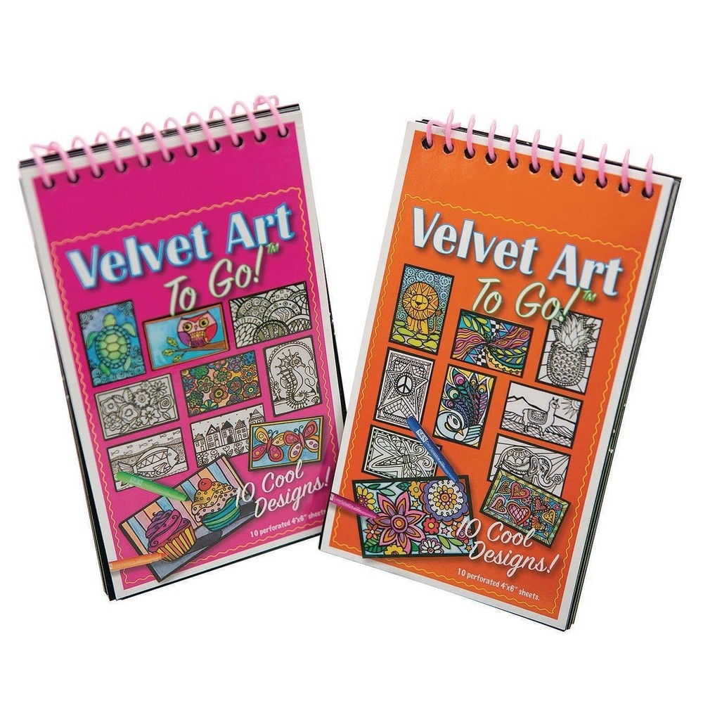 Velvet Art To Go! 2 Spiral Bound Coloring Books w/Perforated Cardstock Pages,…