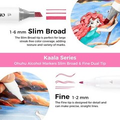 Ohuhu Alcohol Markers 60 Colors Slim Broad & Fine Illustration Tones- Refillable