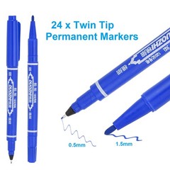 24Pcs Twin Tip Permanent Marker with Fine and Ultra Fine Point, Blue