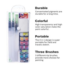 Watercolor Paint set – 42 Assorted Colors with 3 Brushes – Perfect Foldable W…