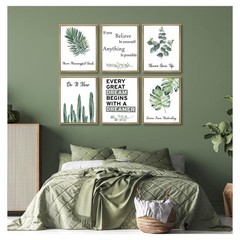 6pcsOffice Inspirational Botanical Canvas Wall Art Eucalyptus Leaves Sage Mot…