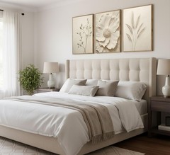 Framed 3D Textured 3Pcs Neutral Beige Floral Plant Canvas Wall art Textured F…