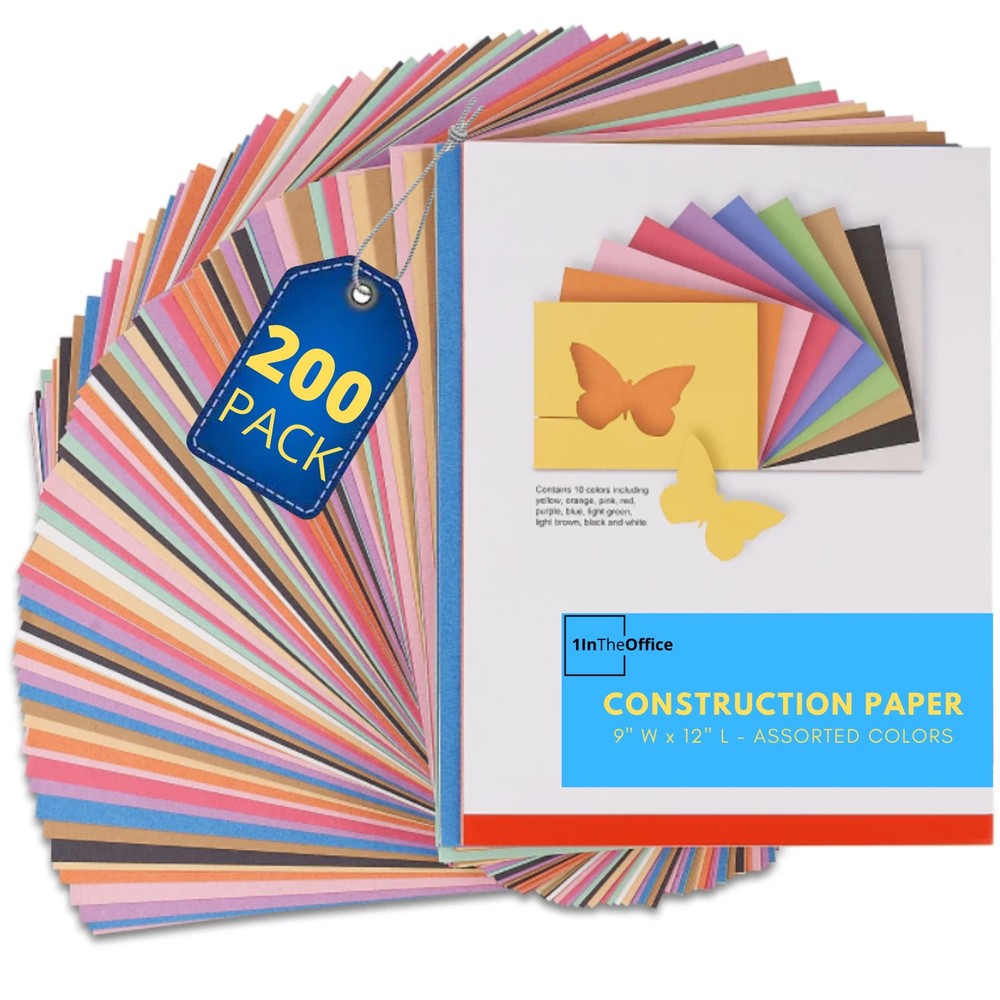 200 Sheets 9×12 Inch Assorted Colors Construction Paper Craft Art School Pack
