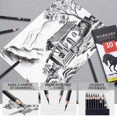 MARKART Professional Charcoal Pencils Drawing Set 10 Pieces Soft Medium and …