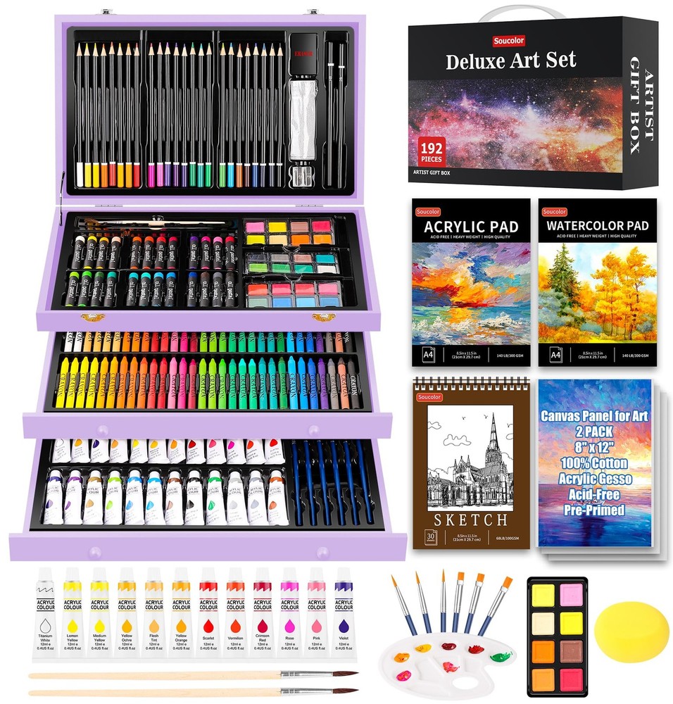 Art Supplies,192-Pack Deluxe Art Set Drawing Painting Supplies Kit