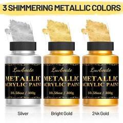 Acrylic Metallic Paint, 3 Colors 24k Gold & Bright Gold & Silver 31.75oz(900g…