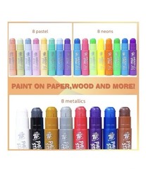 Paint Sticks 24 Colors Neon, Pastel & Metallic, Washable Paint, Non-Toxic NEW