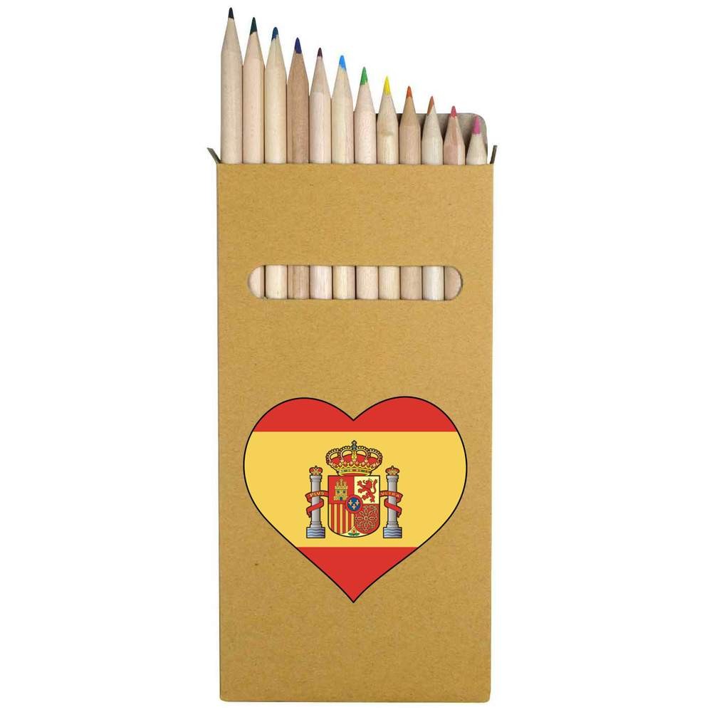 12 x ‘Spain Flag Heart’ Long 178mm Coloured Pencils / Pencil Set (PE00076261)
