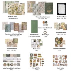 Vintage Junk Journal Supplies Aesthetic Journaling Kit, Scrapbook Papers Stic…