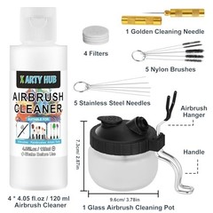 Airbrush Cleaning Kit – 4 x 4.05 fl oz Cleaner, Glass Pot, Water-Based & Acrylic