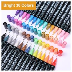30 Colors Waterproof Dual Tip Acrylic Paint Pens, Dot & Fine Tip Premium