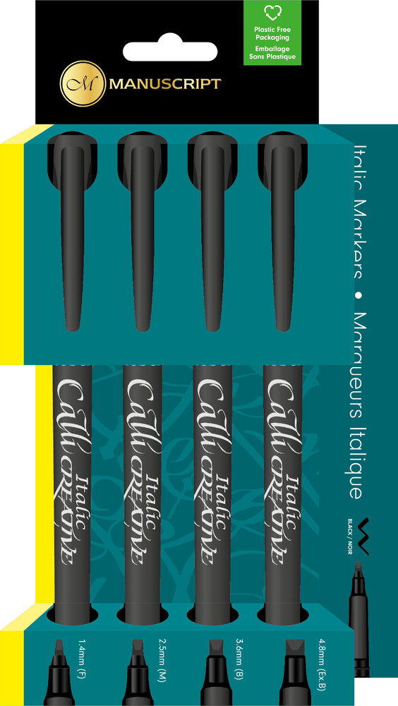 Calligraphy Marker Pen – Italic Set of 4 – BLACK