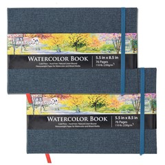 5.5″ x 8.5″ Art Watercolor Book, 2 Pack, 76 Sheets, 110lb, Linen-Bound Hardcover