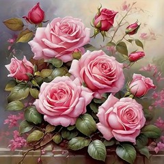 Pink Rose Diamond Painting Kits for Adults-Flowers Diamond Art Kits for Adults..