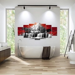XLarge 7 Pieces Black and Red Waterfall Canvas Wall Art Nature Forest Picture…